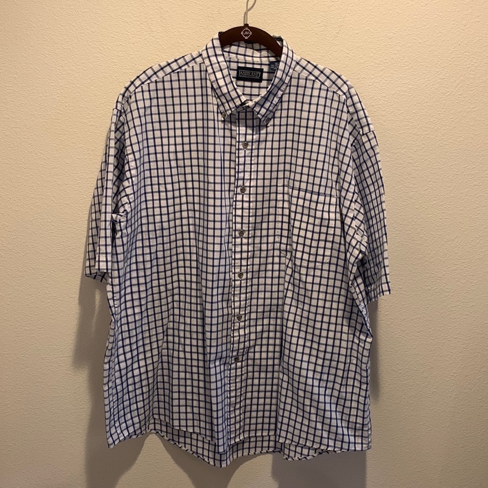 Lands End Mens Spring/ Summer Cotton/Poly Short Sleeve Blue&White Check. XL.